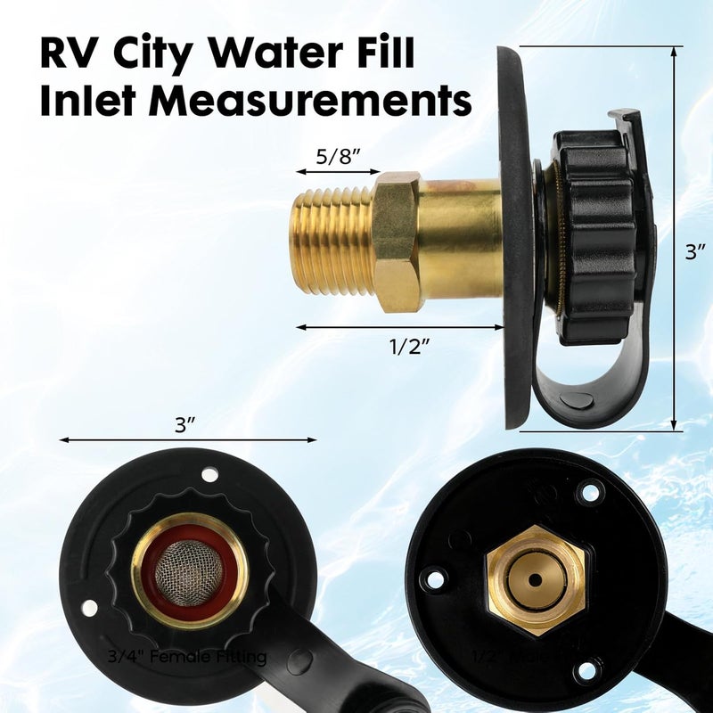 Himaweek RV Water Inlet Connection City Water Fill Inlet Flange Brass with Check Valve RV Water Hose Connector City Water Fill Flange City Water Hookup for Camper (Black) - Image 3
